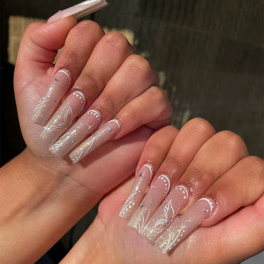 Long Tube Cut Out Sparkle Butterfly Nail