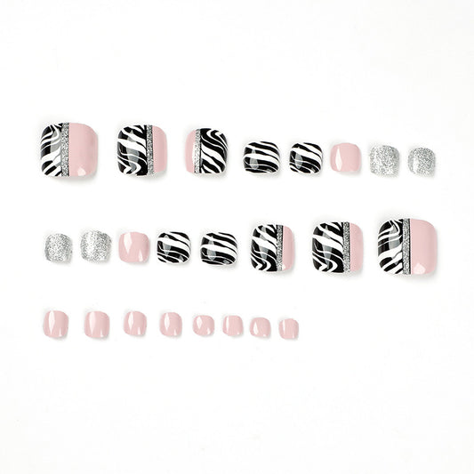 Pink Zebra Glitter Toe Nail