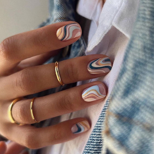 Colorful Sand Wave Short Round Nail