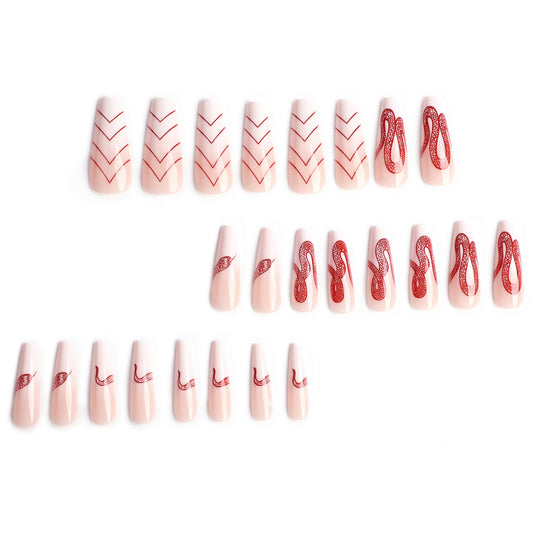 Long French Ombre Coffin Nail with Red Snake
