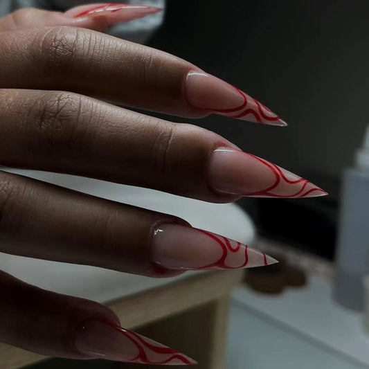 Long Red Wave Stiletto Nail