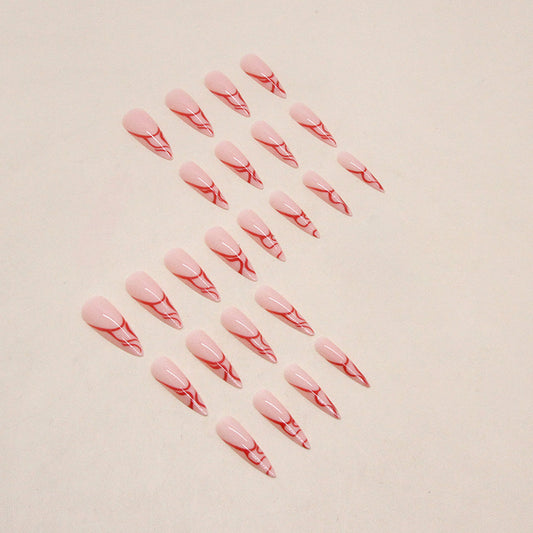 Long Red Wave Stiletto Nail