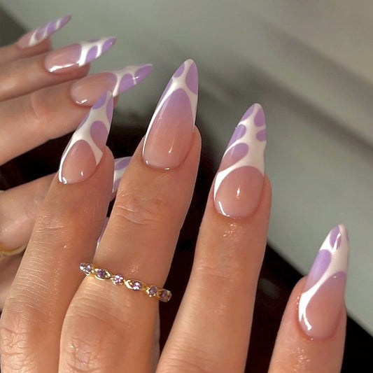 Lilac Airbrush Nail with Aurora Swirl Wave Almond Nail