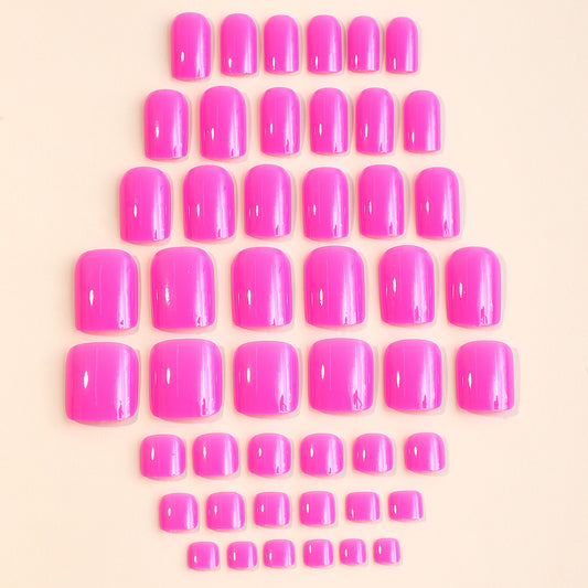 48 Pcs Magenta Press on Nails Finger Toes Nails Kit