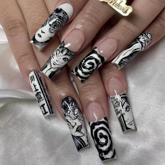 Horror Comic Paint Long Tube Straight Cut Out Nail