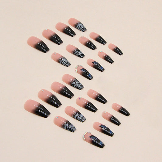 Black Coffin Long Butterfly Ombre Nail