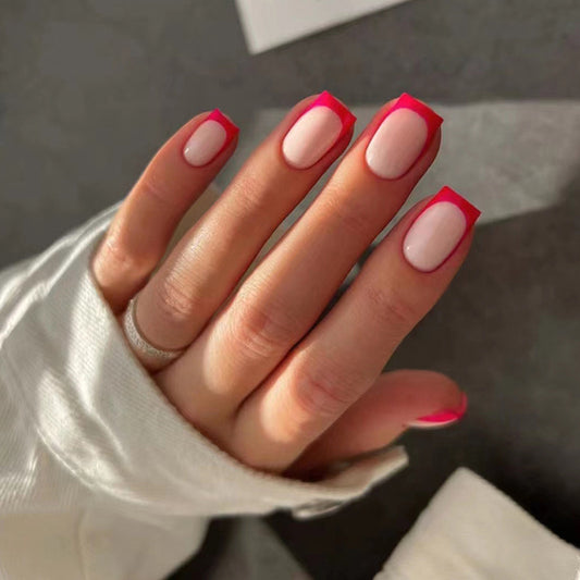Short Square Red French Nail