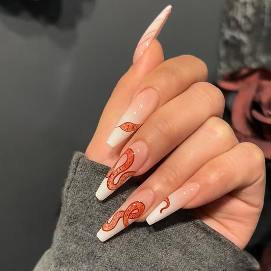 Long French Ombre Coffin Nail with Red Snake