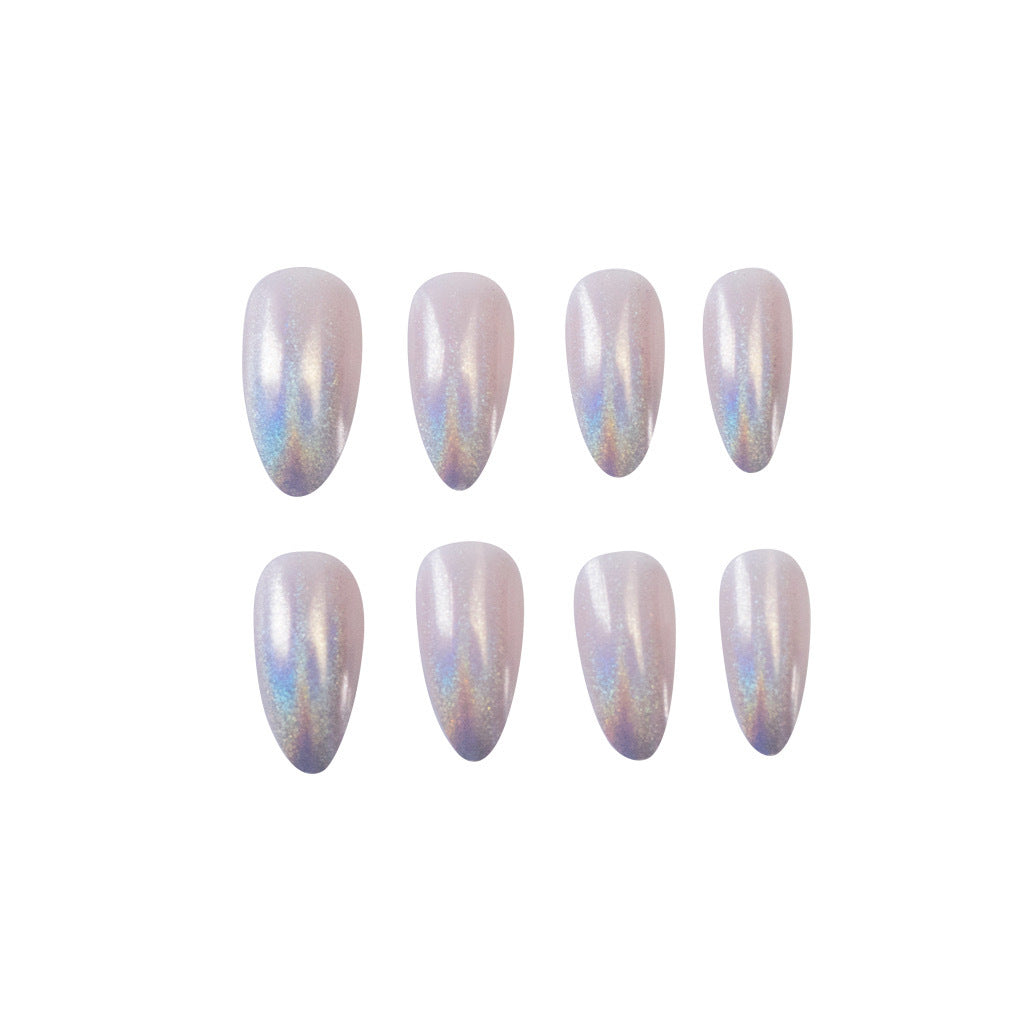 Holographic Shimmer Rainbow Silver Cat Eye Almond