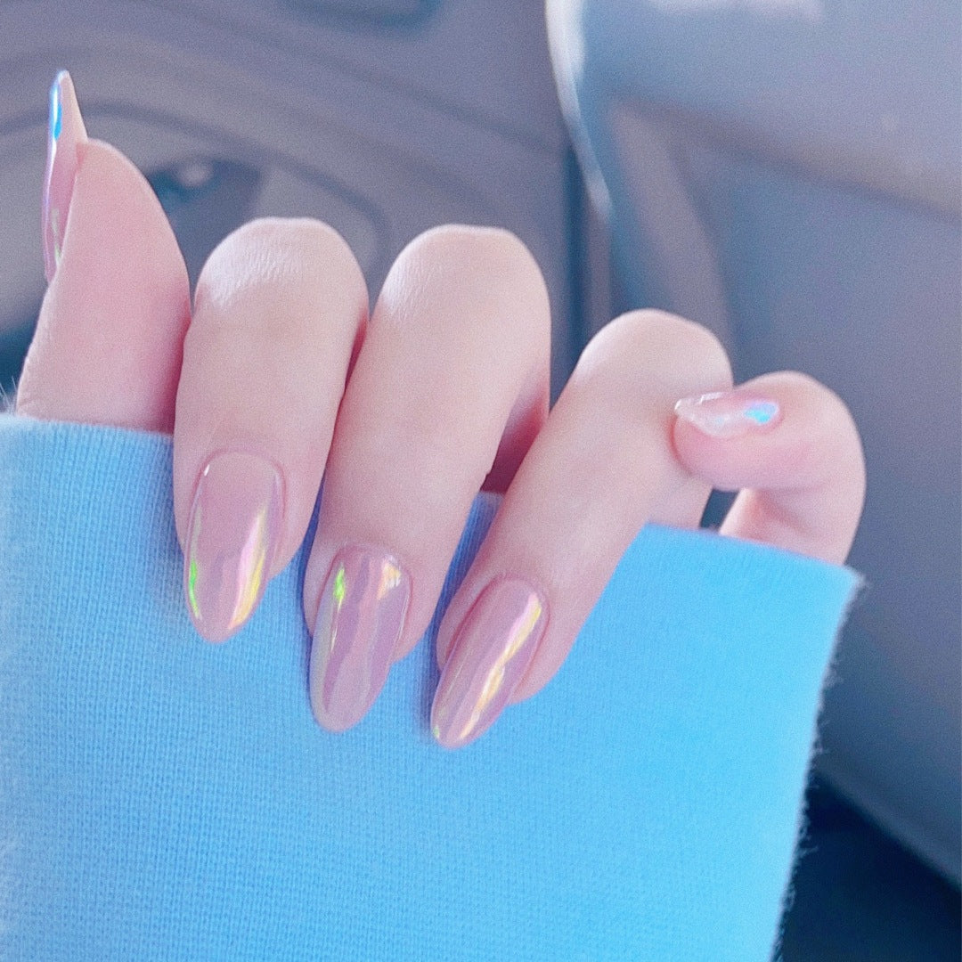 Mermaid Aurora Pink Almond Nails