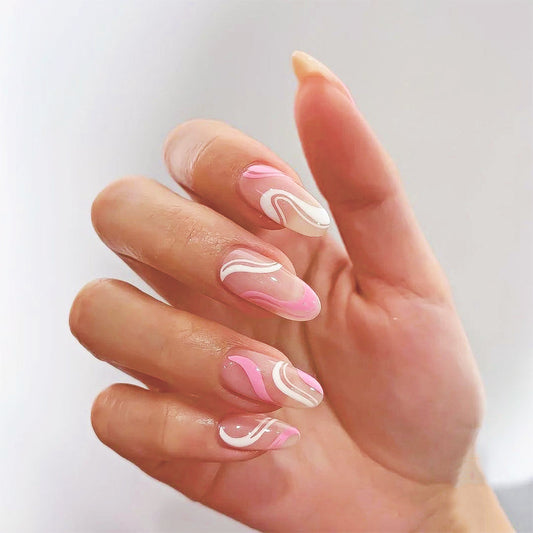 Hot Pink Wave Daily Wear French Almond Press on Nails