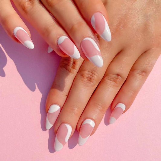 Cream Wave French Squoval Fake Nails Live N. 36