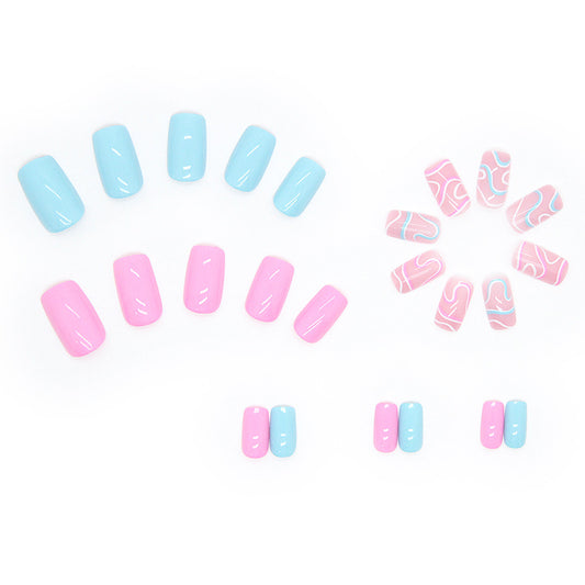 Baby wave- pink & blue medium square nails