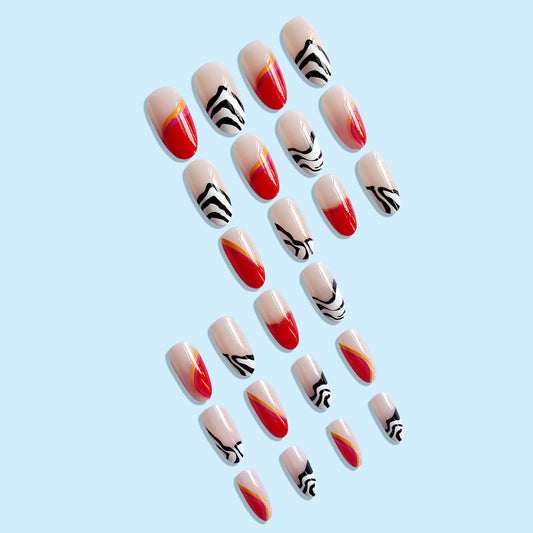 Mexicana - Red n Zebra Squoval Medium Nail
