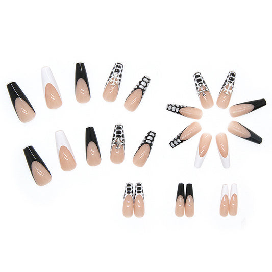Python Cross Black and White Coffin Nails