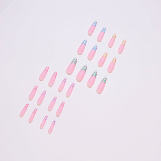 Rainbow French with Spring Flowers Coffin Nail