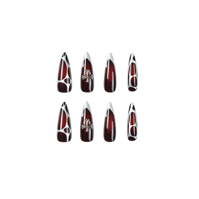 Miss Vampire - Red & Black Stiletto Nail with Silver Star
