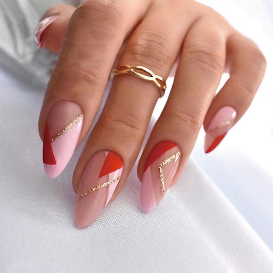 Red & Pink Almond Nail with Glitter