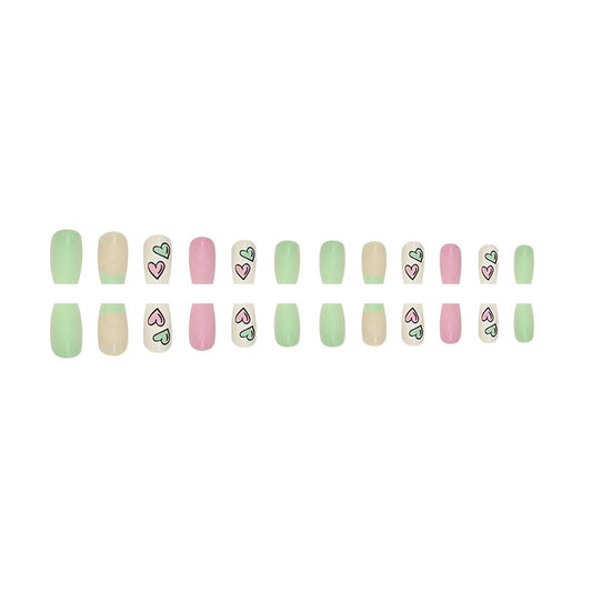 Strawberry Mint - Pink Lime Square Heart Nail