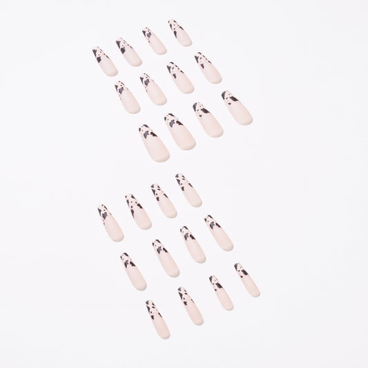 Kardashian Style Nude Pink Cow Coffin Press on Nails