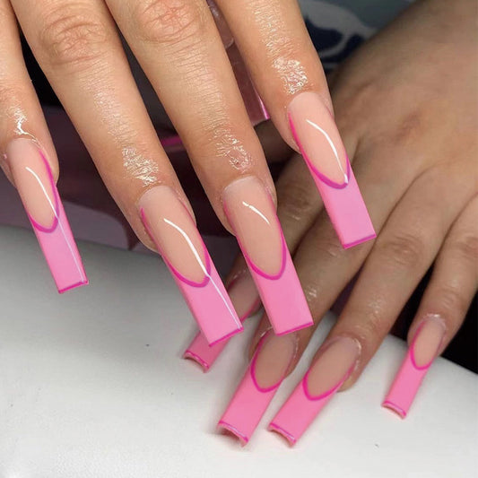 Fashionable Pink - French Outer Line Long Nail