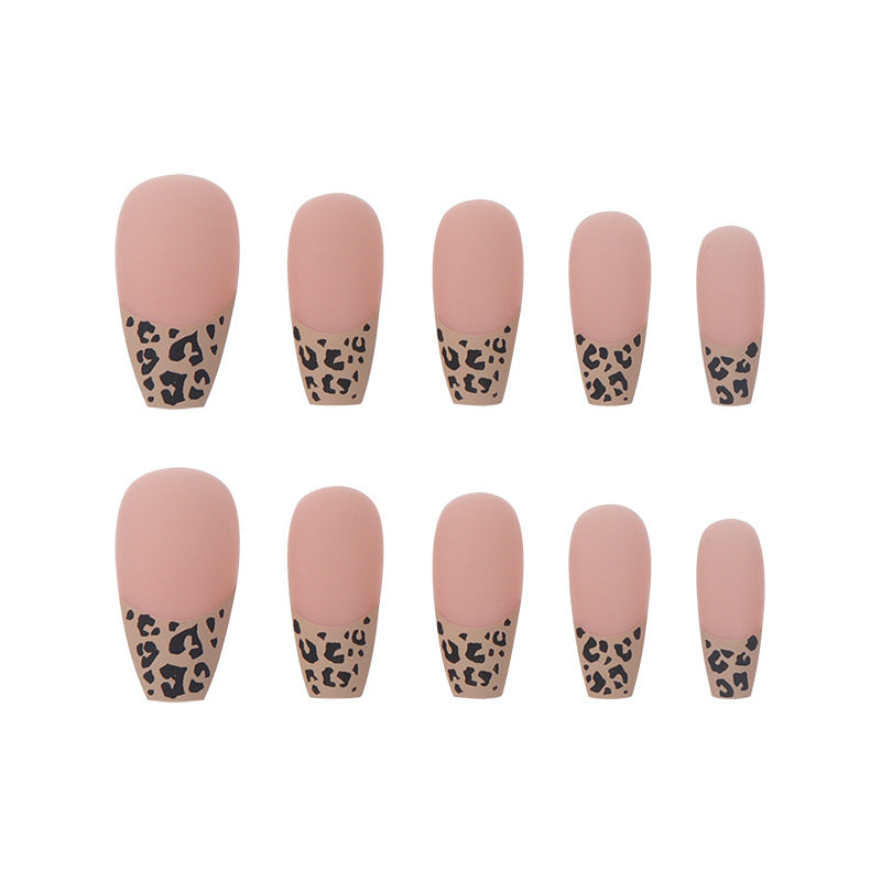 Matte Nude French with Leopard Pattern