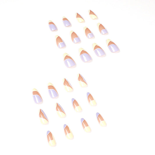 Lilac and Cream Water Wave Almond Fake Nail Live N. 35
