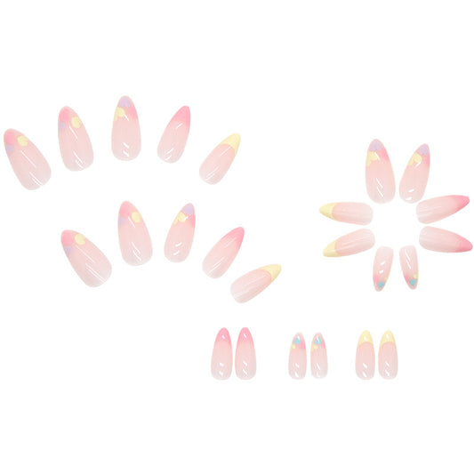 Macaron Pink Yellow French Almond Press on Nails