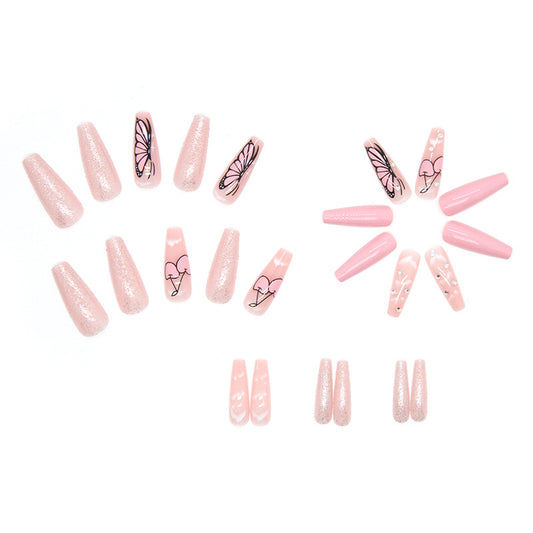 Blossom Dream - Cherry n Butterfly Pink Long Nails