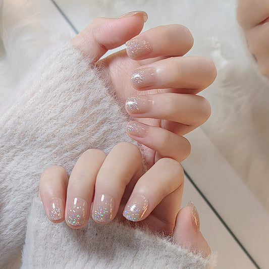 Short Round Nude Bling Nail