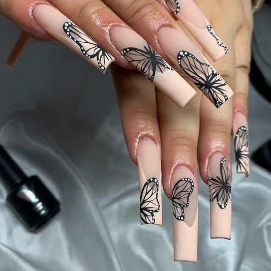 Nude Butterfly long Nails