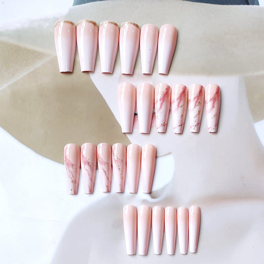 Gold Foil Marble White Gradient Coffin Nail