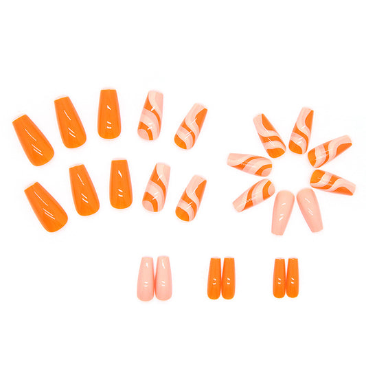 Orange Wave Medium Cut Out Nails