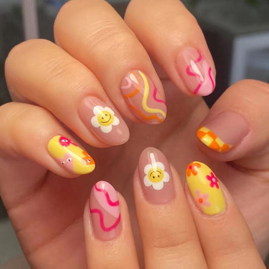 After School - Smile Daisy n Heart Short Round Nail