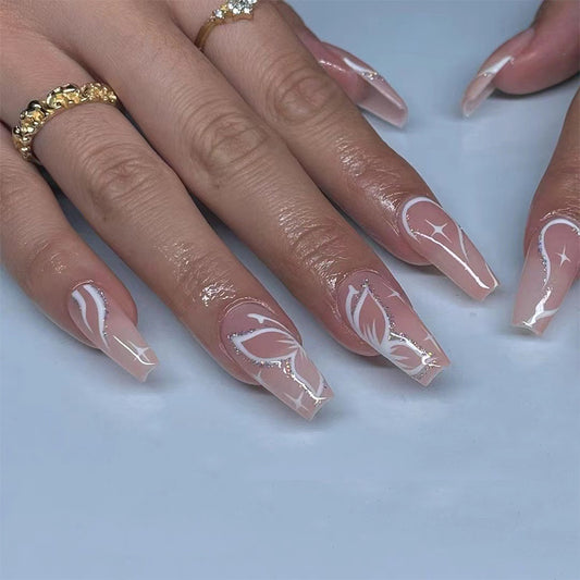 Nude Silver Butterfly Medium Long Nail