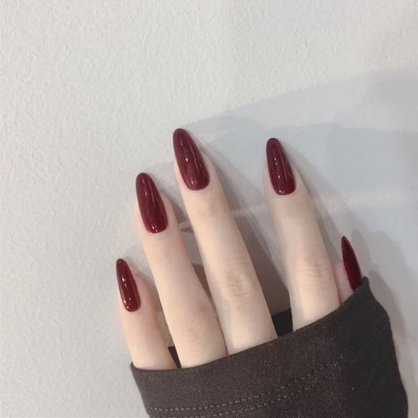 Dark Red (Handmade)|manicure|real nail gel|red|  glossy|squoval|short|solid|daily – Glamermaid Glam