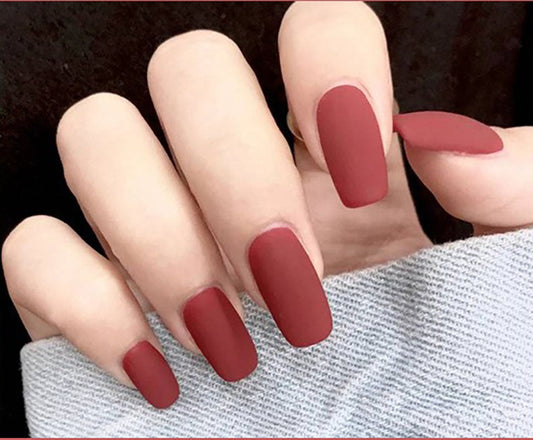 Garnet Ruby Red Matte Pure Color Square Press on Nail