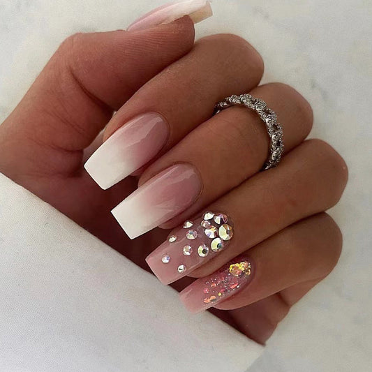 Short Square Pink Ombré Glitter Nail