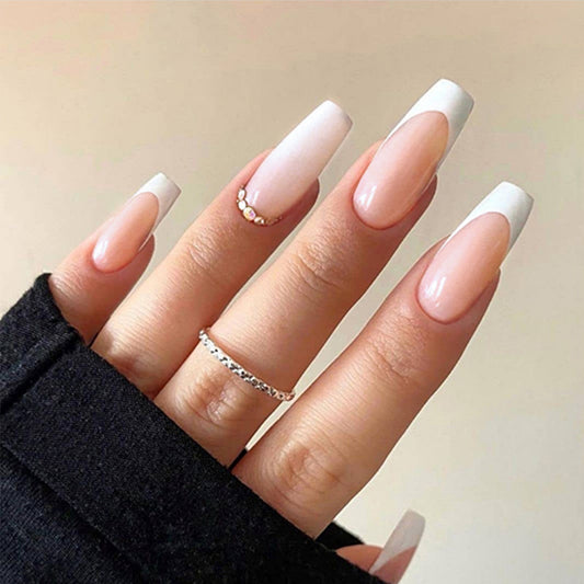French Babyboomer with Diamonds Long Nails