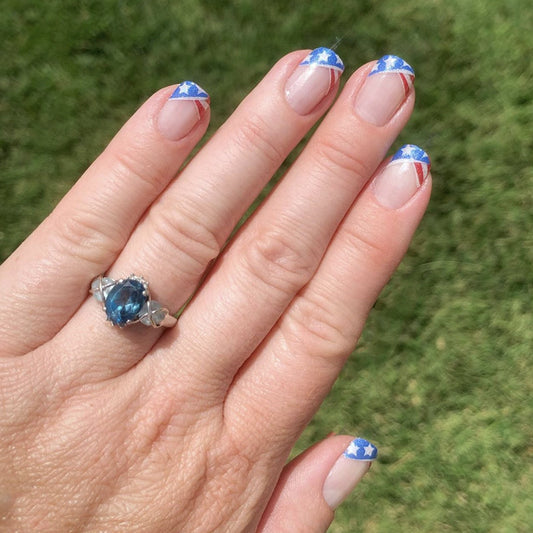 4th Independence Day Themed Short Square Star French Nail