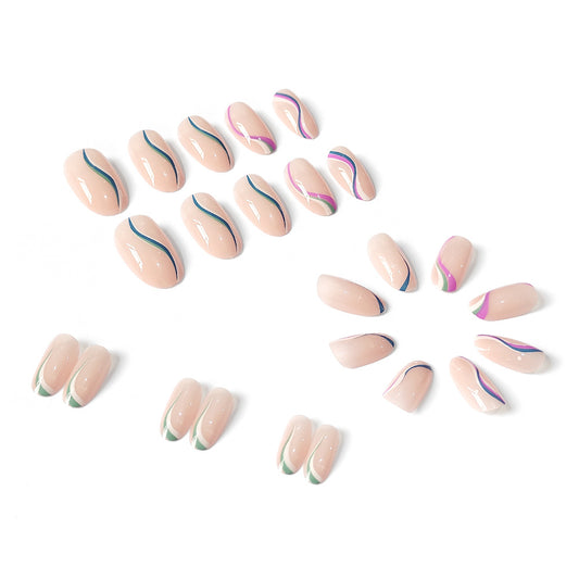Colorful Swirl Wave Almond Nude Press on Nail