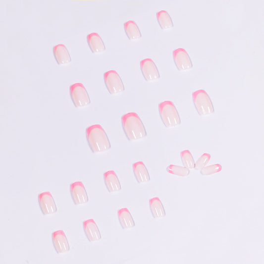 Fuchsia Pink French Tip Square Press on Nail