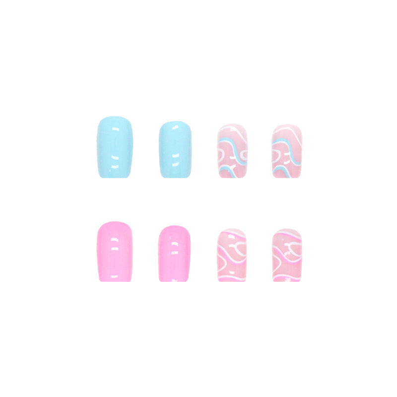 Baby wave- pink & blue medium square nails