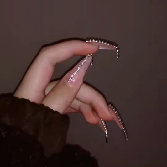 Y2K Diamond Queen - Long Coffin Nail with Chain