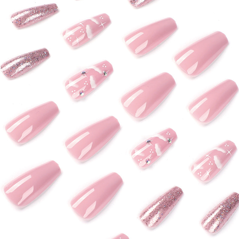 CoolNail Shiny Coffin Pearl Pink Ballerina Fake Nails Candy Pink UV Design  False Nail Full Cover Acrylic Nails Art : Amazon.in: Beauty