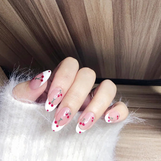Cute Cherry French Almond Press on Nails
