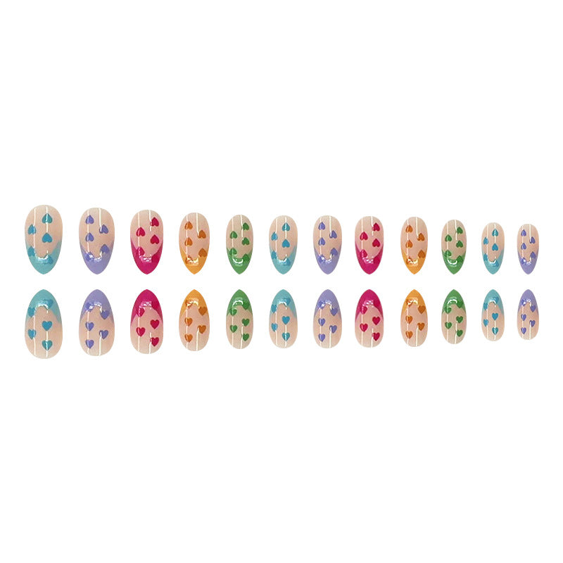 Colorful French Hearts Almond Nail
