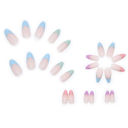 Colorful Pink Pastel Almond Medium Nail with Glitters