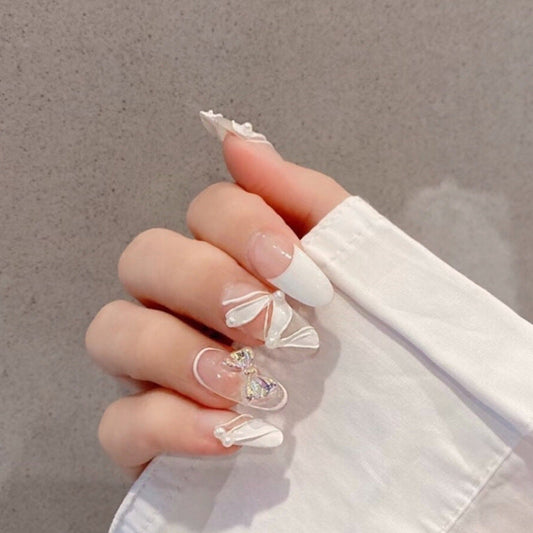 Squoval Belt and Bow Nude Translucent Fake Nail Live N. 25