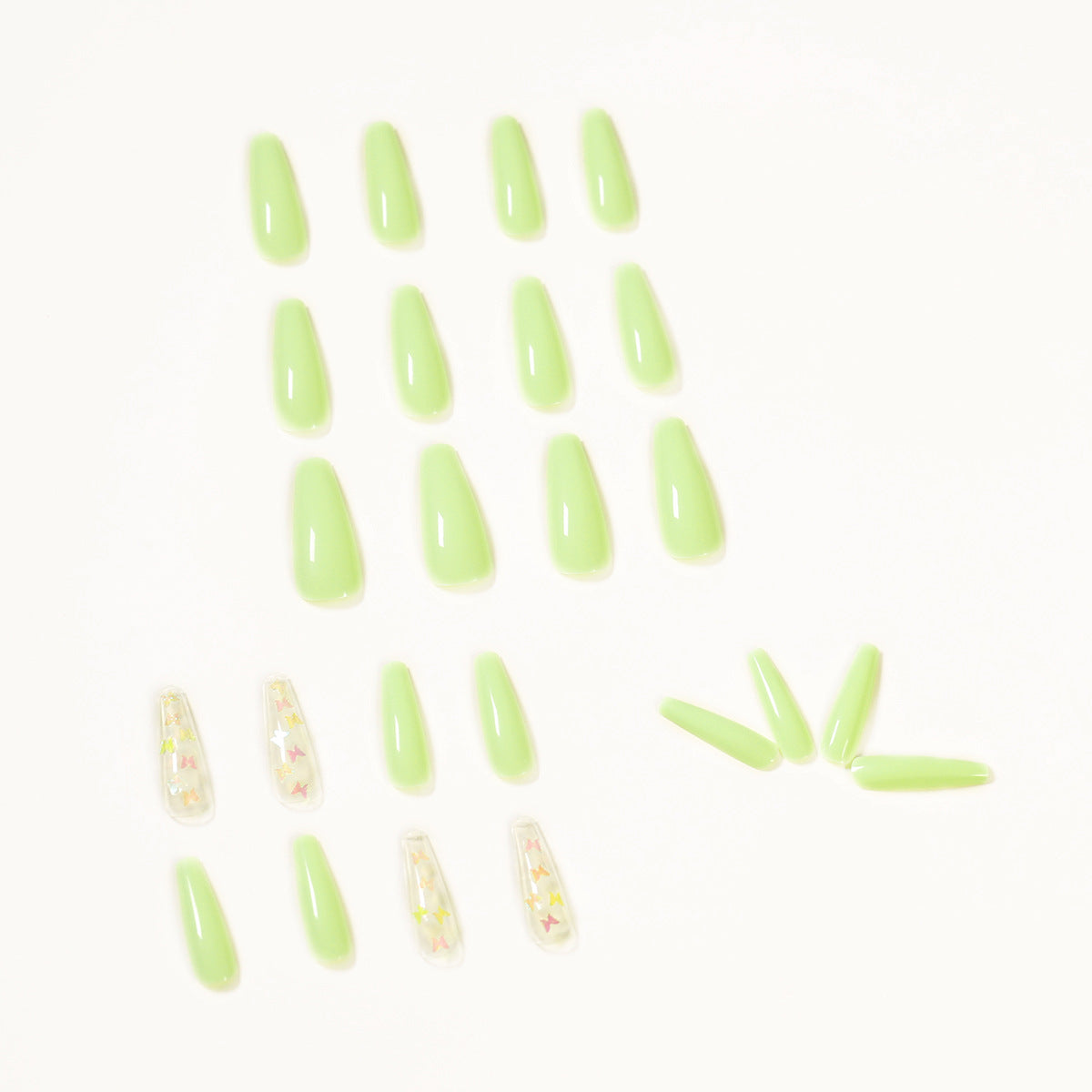 Green Butterfly Aurora Coffin Fake Nail Press On Nail Live N. 10
